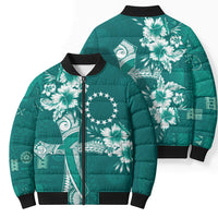 Kia Orana Cook Islands Tapa Floral With Cross Bomber Puffer Jacket Deep Teal