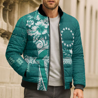 Kia Orana Cook Islands Tapa Floral With Cross Bomber Puffer Jacket Deep Teal