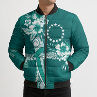 Kia Orana Cook Islands Tapa Floral With Cross Bomber Puffer Jacket Deep Teal
