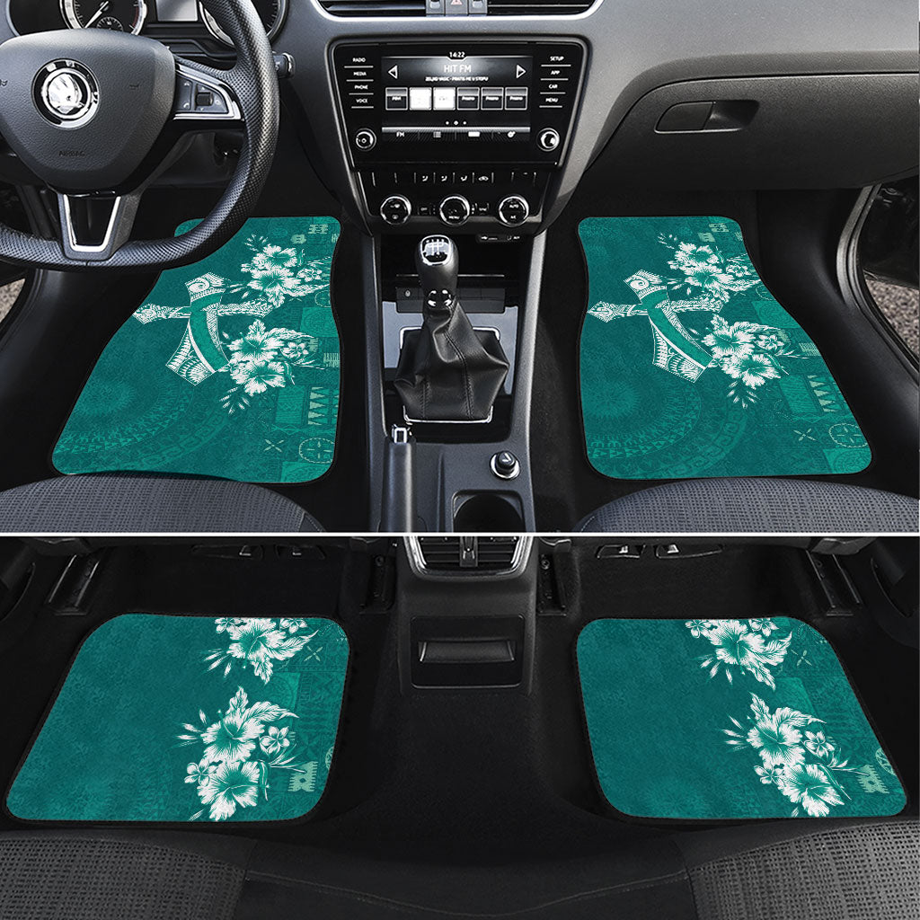 Kia Orana Cook Islands Tapa Floral With Cross Car Mats Deep Teal