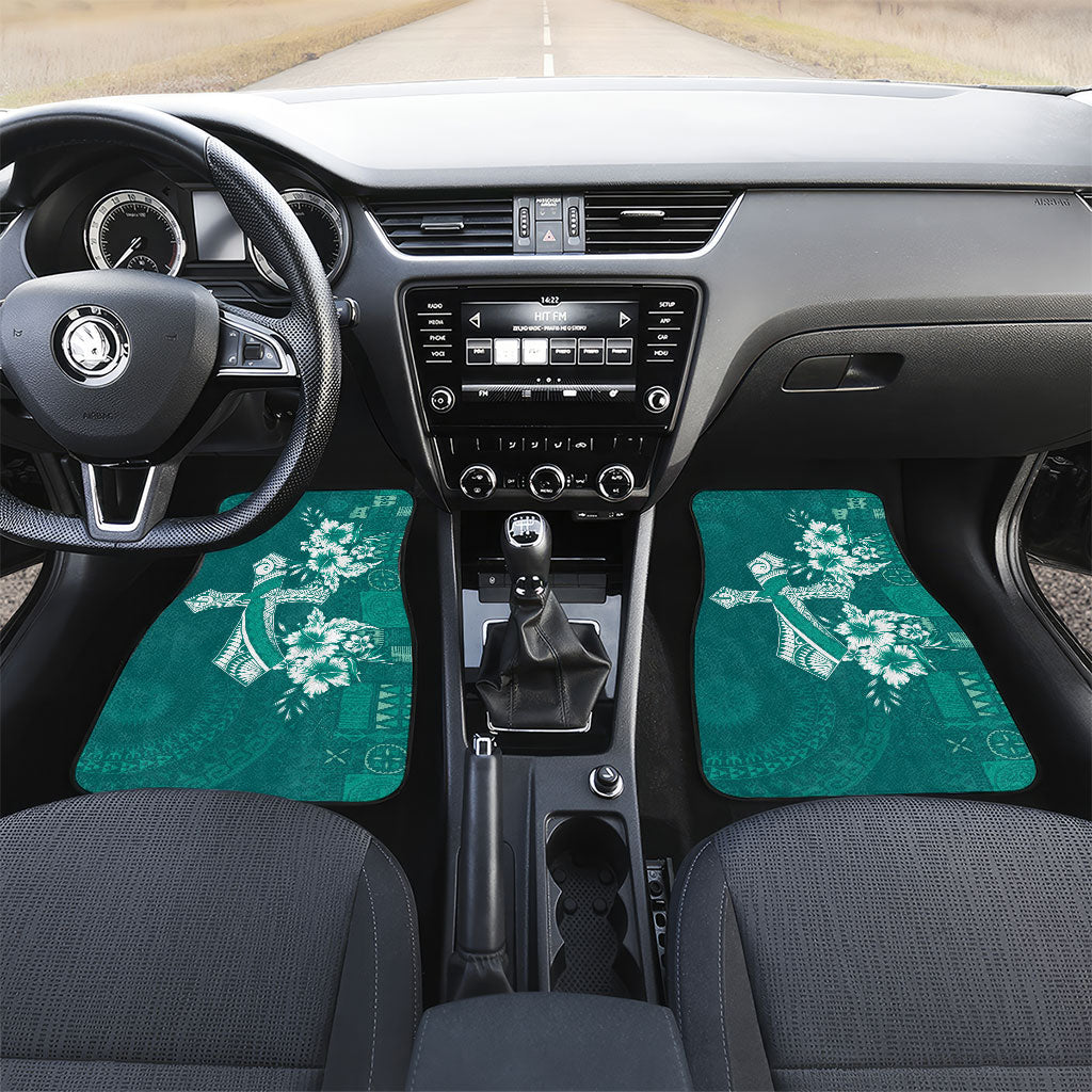 Kia Orana Cook Islands Tapa Floral With Cross Car Mats Deep Teal