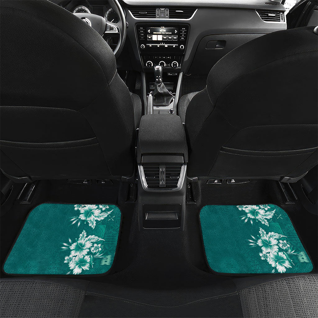 Kia Orana Cook Islands Tapa Floral With Cross Car Mats Deep Teal