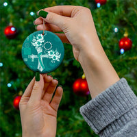 Kia Orana Cook Islands Tapa Floral With Cross Ceramic Ornament Deep Teal LT7 - Polynesian Pride
