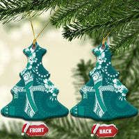 Kia Orana Cook Islands Tapa Floral With Cross Ceramic Ornament Deep Teal LT7 Christmas Tree Deep Teal - Polynesian Pride