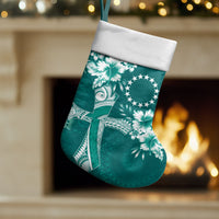 Kia Orana Cook Islands Tapa Floral With Cross Christmas Stocking Deep Teal LT7 Set of 2 Deep Teal - Polynesian Pride