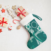Kia Orana Cook Islands Tapa Floral With Cross Christmas Stocking Deep Teal LT7 - Polynesian Pride