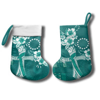 Kia Orana Cook Islands Tapa Floral With Cross Christmas Stocking Deep Teal LT7 - Polynesian Pride