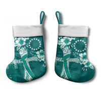 Kia Orana Cook Islands Tapa Floral With Cross Christmas Stocking Deep Teal LT7 - Polynesian Pride