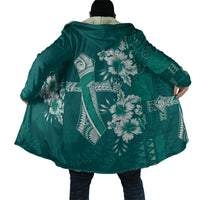 Kia Orana Cook Islands Tapa Floral With Cross Cloak Deep Teal