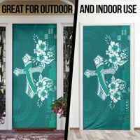 Kia Orana Cook Islands Tapa Floral With Cross Door Cover Deep Teal LT7 - Polynesian Pride