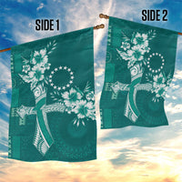 Kia Orana Cook Islands Tapa Floral With Cross Garden Flag Deep Teal