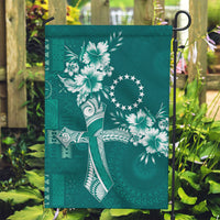 Kia Orana Cook Islands Tapa Floral With Cross Garden Flag Deep Teal