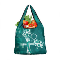 Kia Orana Cook Islands Tapa Floral With Cross Grocery Bag Deep Teal LT7 1-pack One Size Deep Teal - Polynesian Pride