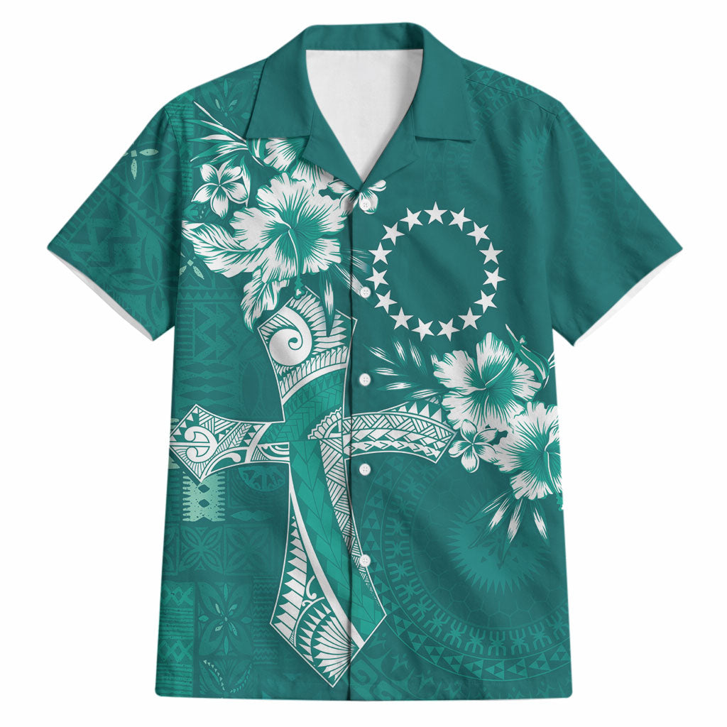 Kia Orana Cook Islands Tapa Floral With Cross Hawaiian Shirt Deep Teal LT7 Deep Teal - Polynesian Pride