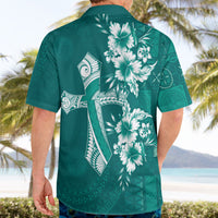 Kia Orana Cook Islands Tapa Floral With Cross Hawaiian Shirt Deep Teal LT7 - Polynesian Pride