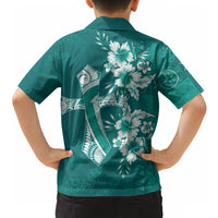 Kia Orana Cook Islands Tapa Floral With Cross Hawaiian Shirt Deep Teal LT7 - Polynesian Pride