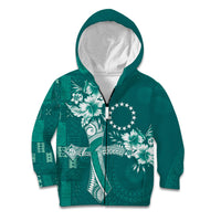 Kia Orana Cook Islands Tapa Floral With Cross Kid Hoodie Deep Teal LT7 Zip Hoodie Deep Teal - Polynesian Pride