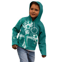 Kia Orana Cook Islands Tapa Floral With Cross Kid Hoodie Deep Teal LT7 - Polynesian Pride