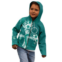 Kia Orana Cook Islands Tapa Floral With Cross Kid Hoodie Deep Teal LT7 - Polynesian Pride