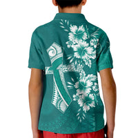 Kia Orana Cook Islands Tapa Floral With Cross Kid Polo Shirt Deep Teal LT7 - Polynesian Pride