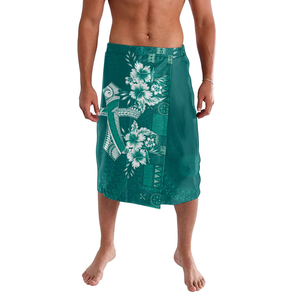 Kia Orana Cook Islands Tapa Floral With Cross Lavalava Deep Teal