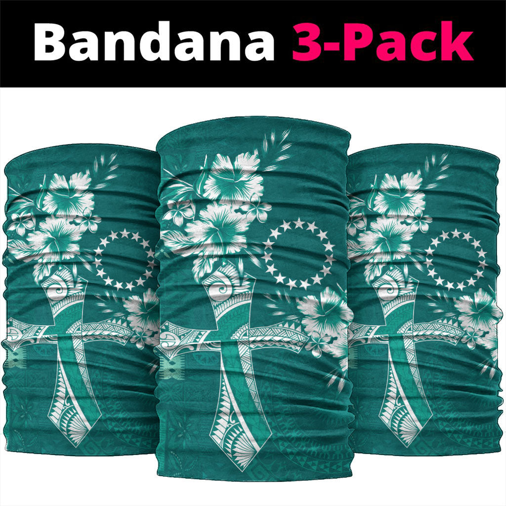 Kia Orana Cook Islands Tapa Floral With Cross Neck Gaiter Deep Teal