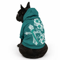 Kia Orana Cook Islands Tapa Floral With Cross Pet Hoodie Deep Teal LT7 - Polynesian Pride