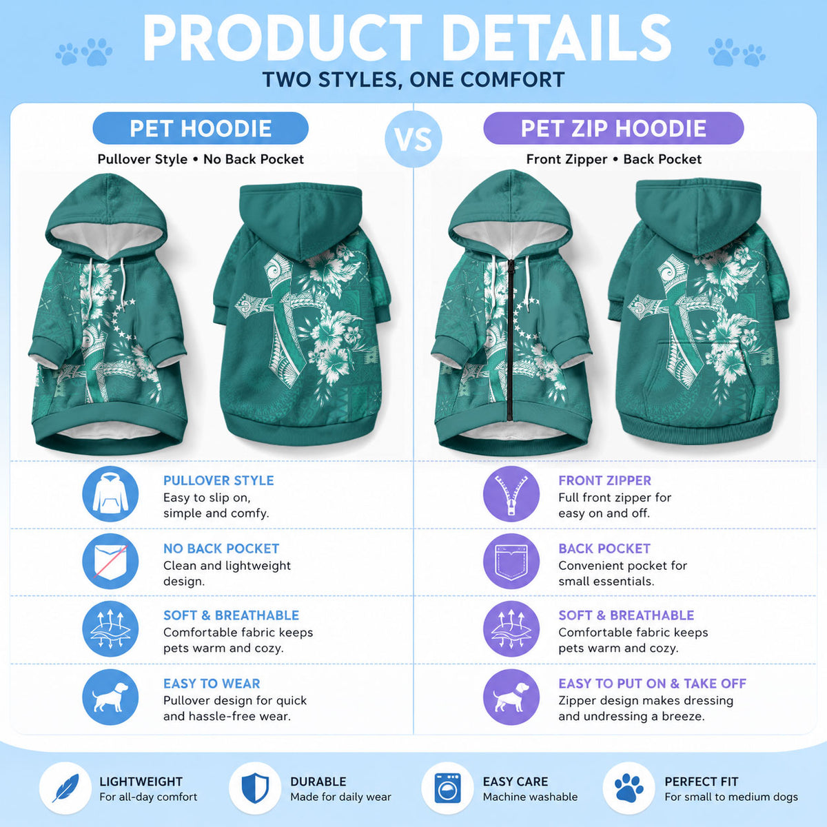Kia Orana Cook Islands Tapa Floral With Cross Pet Hoodie Deep Teal LT7 - Polynesian Pride
