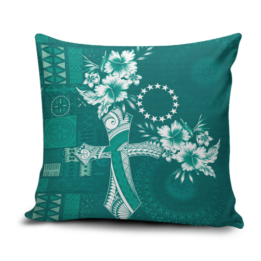 Kia Orana Cook Islands Tapa Floral With Cross Pillow Cover Deep Teal LT7 Deep Teal - Polynesian Pride