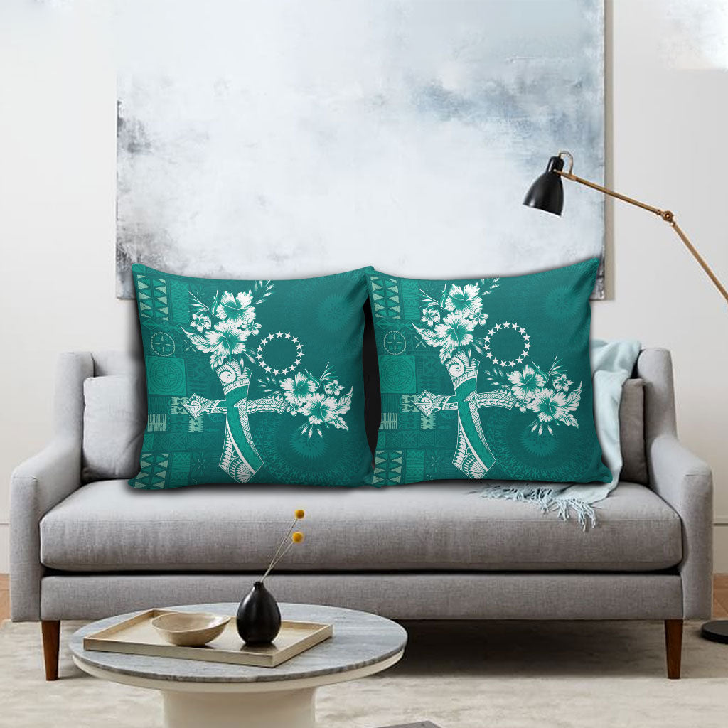 Kia Orana Cook Islands Tapa Floral With Cross Pillow Cover Deep Teal LT7 - Polynesian Pride