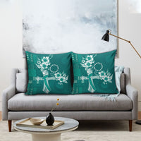 Kia Orana Cook Islands Tapa Floral With Cross Pillow Cover Deep Teal LT7 - Polynesian Pride