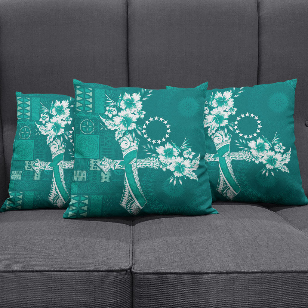 Kia Orana Cook Islands Tapa Floral With Cross Pillow Cover Deep Teal LT7 - Polynesian Pride