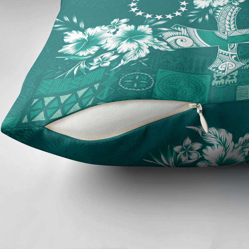 Kia Orana Cook Islands Tapa Floral With Cross Pillow Cover Deep Teal LT7 - Polynesian Pride