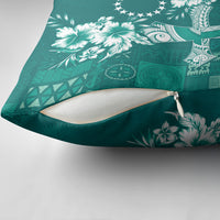 Kia Orana Cook Islands Tapa Floral With Cross Pillow Cover Deep Teal LT7 - Polynesian Pride