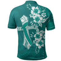 Kia Orana Cook Islands Tapa Floral With Cross Polo Shirt Deep Teal LT7 - Polynesian Pride