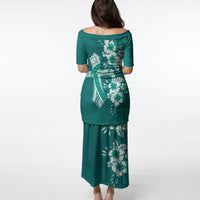 Kia Orana Cook Islands Tapa Floral With Cross Puletasi Deep Teal LT7 - Polynesian Pride