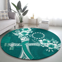 Kia Orana Cook Islands Tapa Floral With Cross Round Carpet Deep Teal