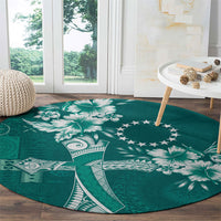 Kia Orana Cook Islands Tapa Floral With Cross Round Carpet Deep Teal