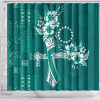 Kia Orana Cook Islands Tapa Floral With Cross Shower Curtain Deep Teal LT7 - Polynesian Pride