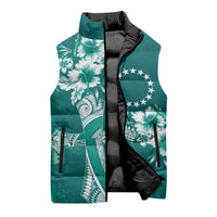 Kia Orana Cook Islands Tapa Floral With Cross Sleeveless Puffer Jacket Deep Teal