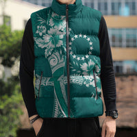 Kia Orana Cook Islands Tapa Floral With Cross Sleeveless Puffer Jacket Deep Teal
