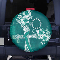 Kia Orana Cook Islands Tapa Floral With Cross Spare Tire Cover Deep Teal LT7 No hole Deep Teal - Polynesian Pride