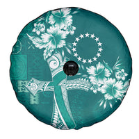 Kia Orana Cook Islands Tapa Floral With Cross Spare Tire Cover Deep Teal LT7 - Polynesian Pride