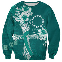 Kia Orana Cook Islands Tapa Floral With Cross Sweatshirt Deep Teal