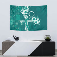 Kia Orana Cook Islands Tapa Floral With Cross Tapestry Deep Teal