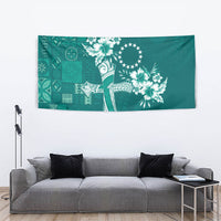 Kia Orana Cook Islands Tapa Floral With Cross Tapestry Deep Teal