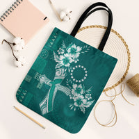 Kia Orana Cook Islands Tapa Floral With Cross Tote Bag Deep Teal LT7 Black Strap One Size Deep Teal - Polynesian Pride
