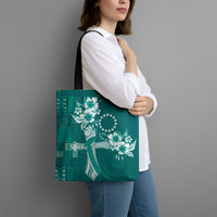 Kia Orana Cook Islands Tapa Floral With Cross Tote Bag Deep Teal LT7 - Polynesian Pride
