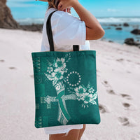 Kia Orana Cook Islands Tapa Floral With Cross Tote Bag Deep Teal LT7 - Polynesian Pride