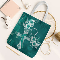 Kia Orana Cook Islands Tapa Floral With Cross Tote Bag Deep Teal LT7 White Strap One Size Deep Teal - Polynesian Pride